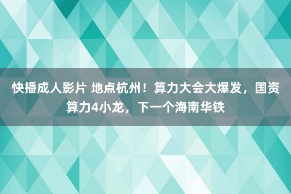 快播成人影片 地点杭州！算力大会大爆发，国资算力4小龙，下一个海南华铁
